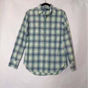 Vintage Polo Ralph Lauren Mens Pearl Snap Button Western Shirt Small Blue Green